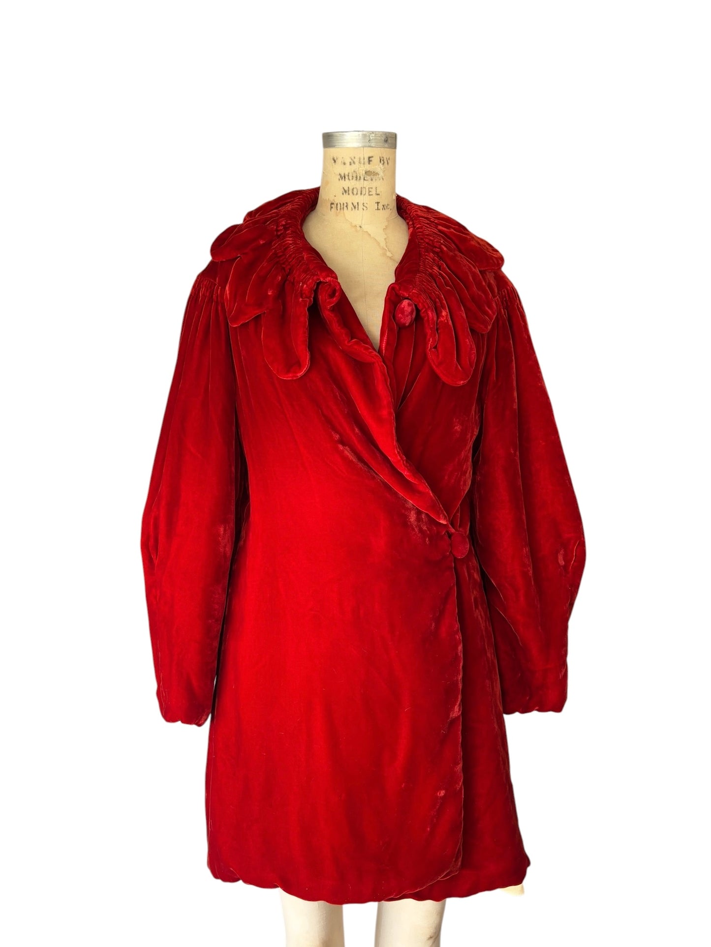 1930s silk velvet cocoon/opera coat crimson red