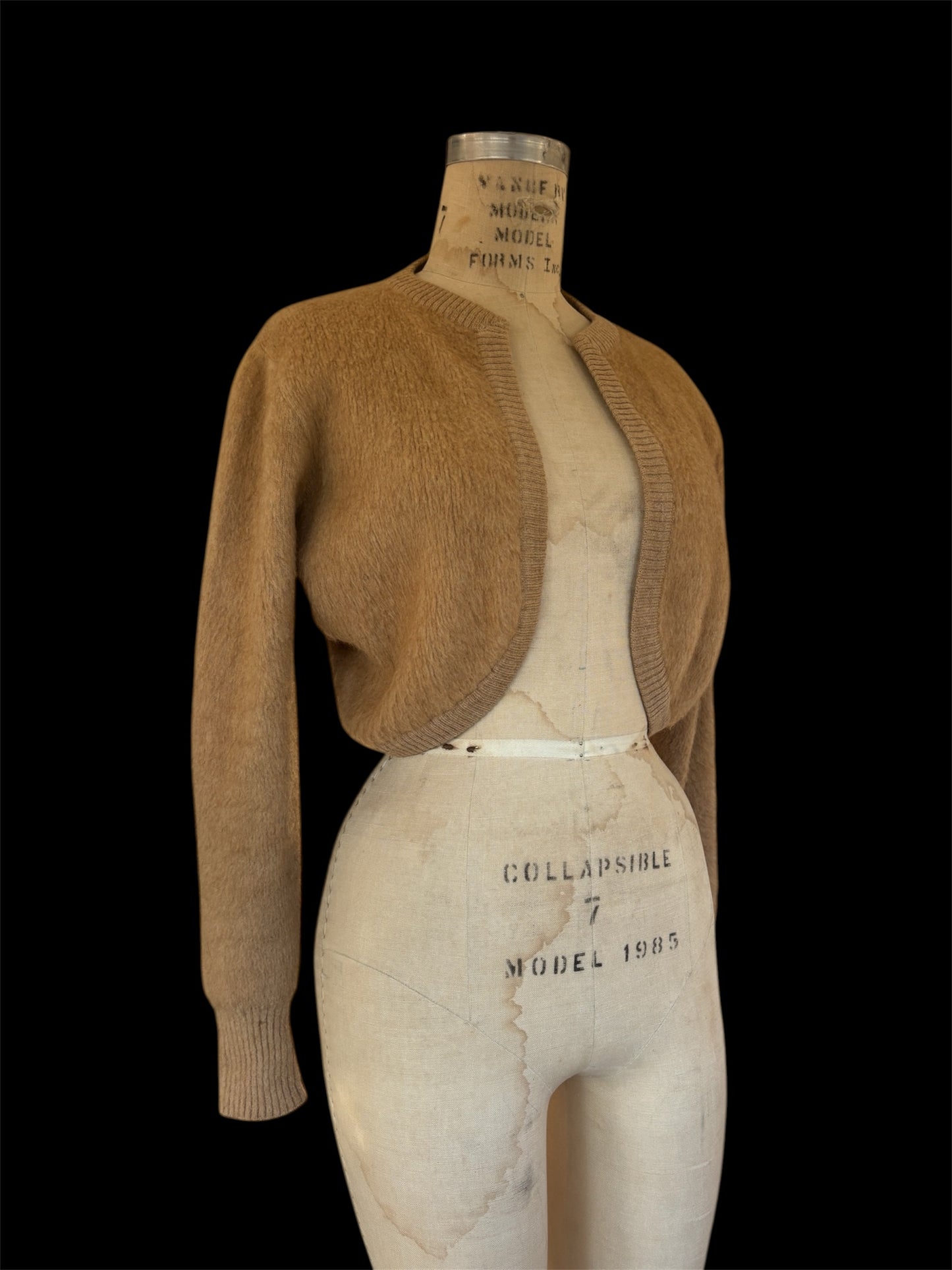 1950s shaggy camel hair cropped cardigan