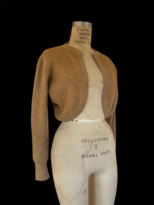 1950s shaggy camel hair cropped cardigan
