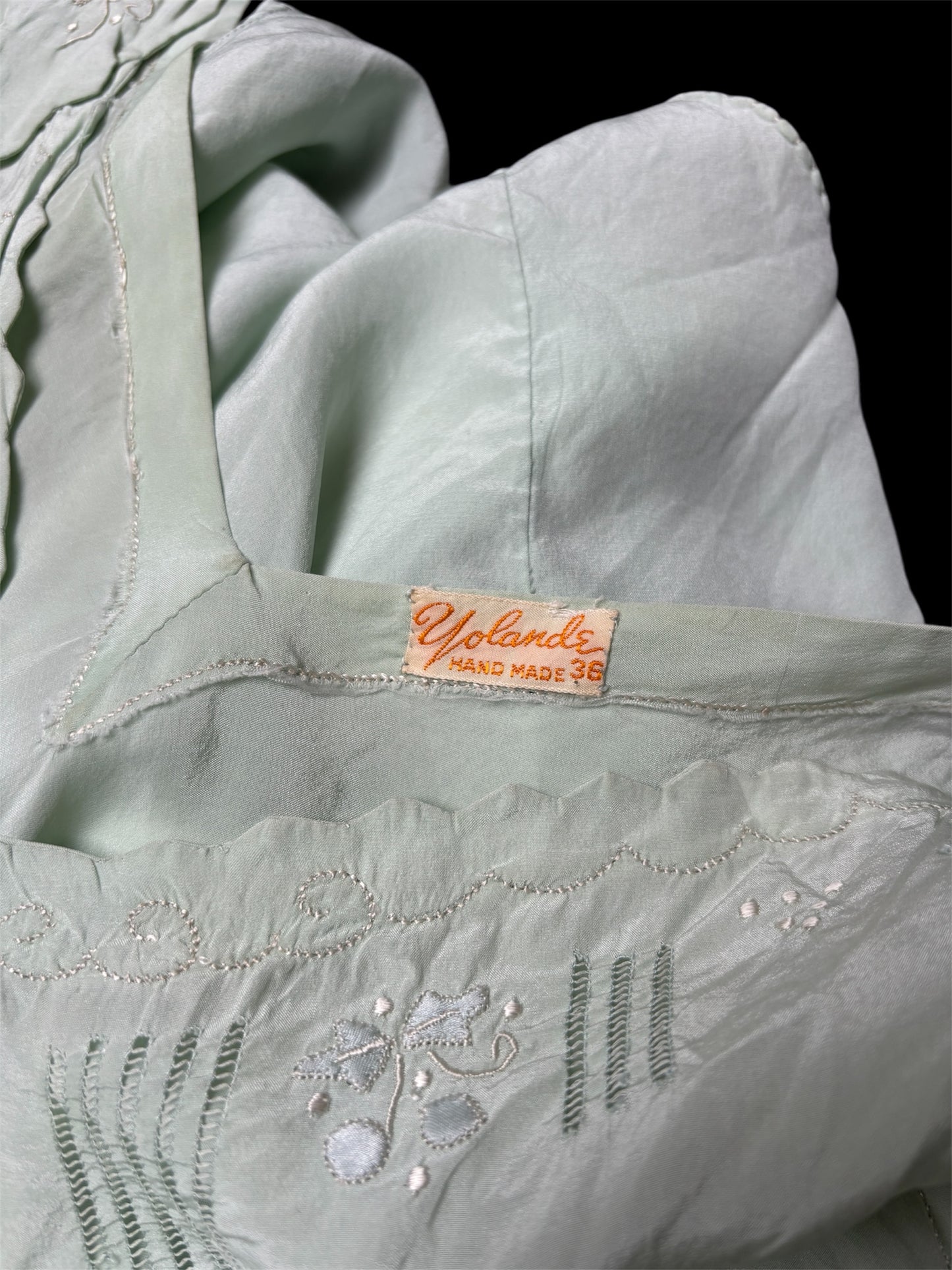 1930s seafoam appliquéd & scalloped slip dress