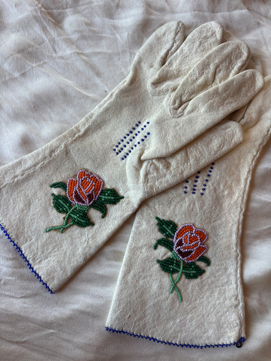 1940s/50s Sioux beaded buckskin gauntlets