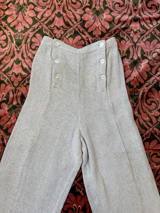 1930s primitive fall front woven flax trousers