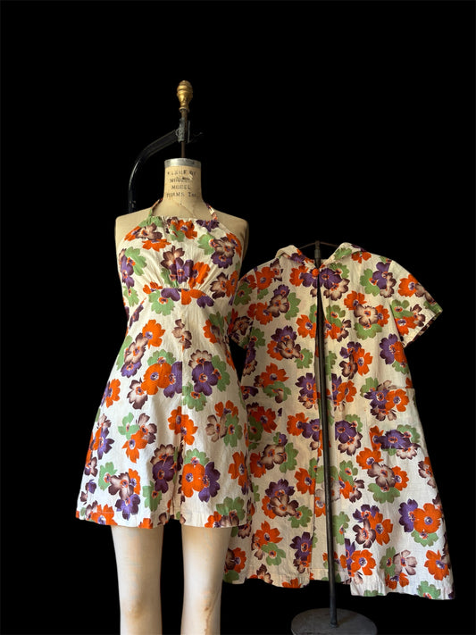 1930s cotton playsuit & hooded beach jacket 2pc set