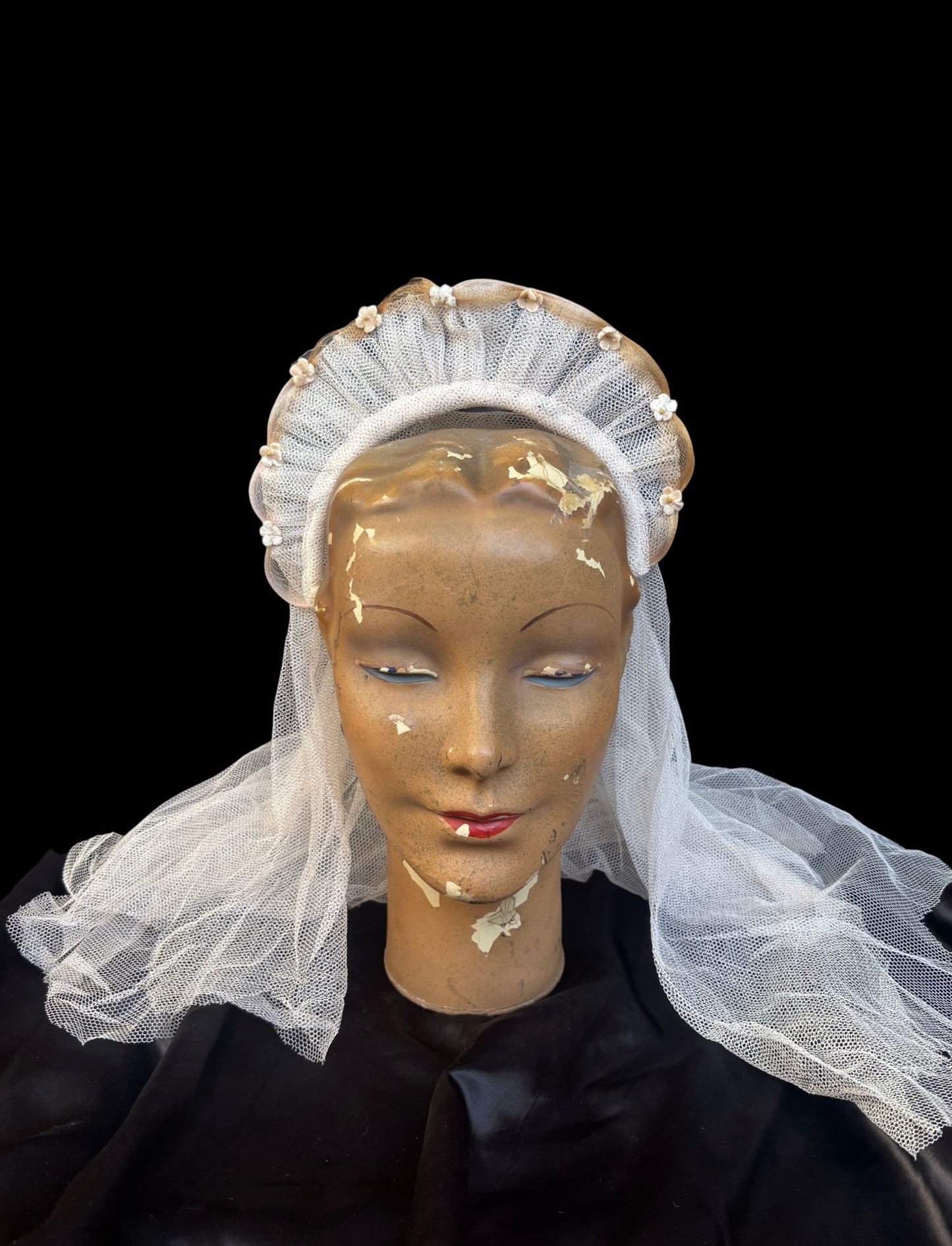 1940s veiled bridal halo crown with velvet orange blossoms