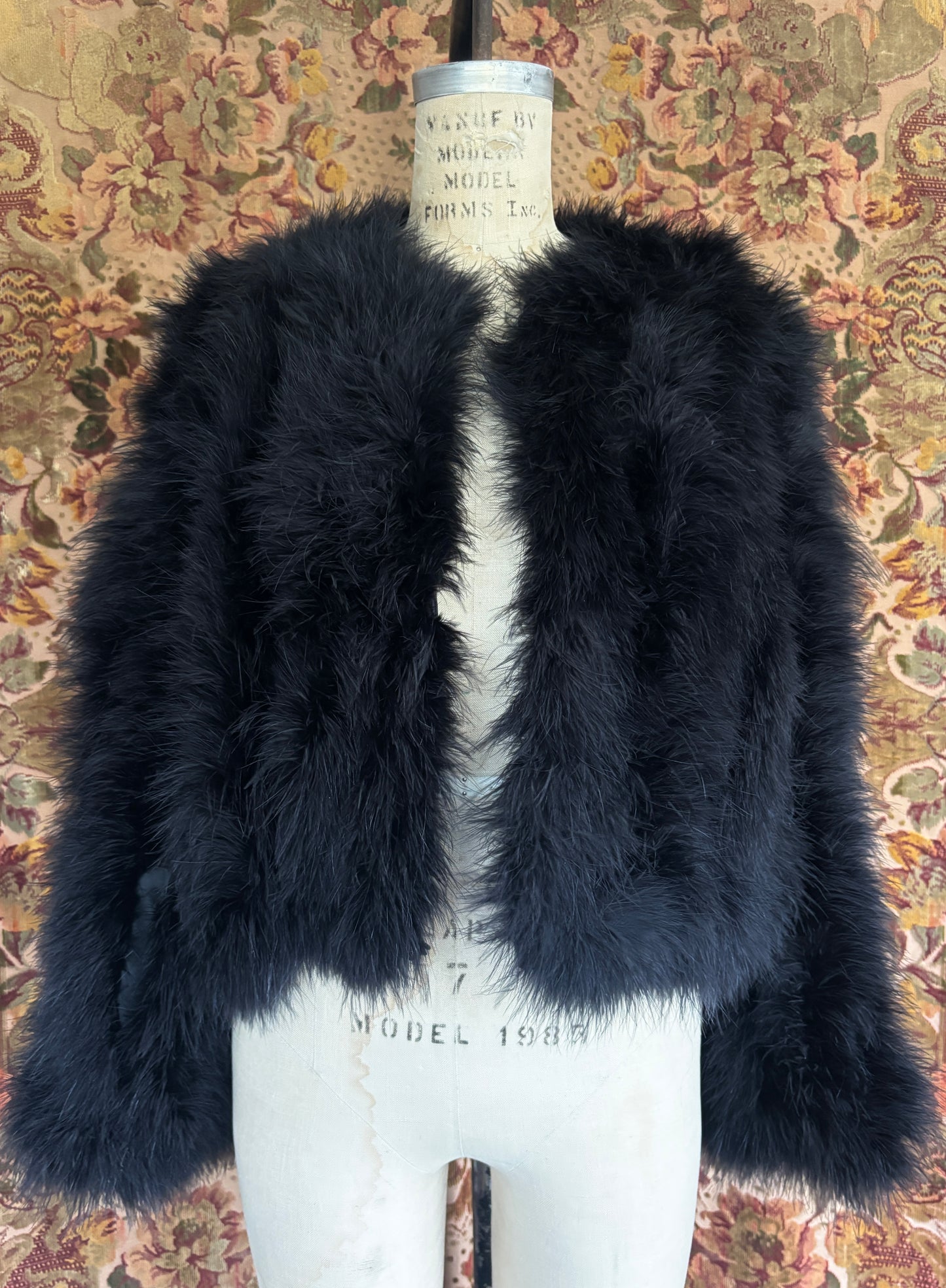 1970s black marabou feather jacket