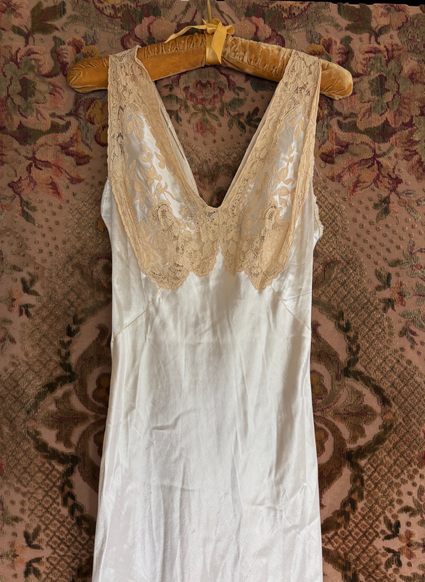 1940s pearly satin bias cut slip dress