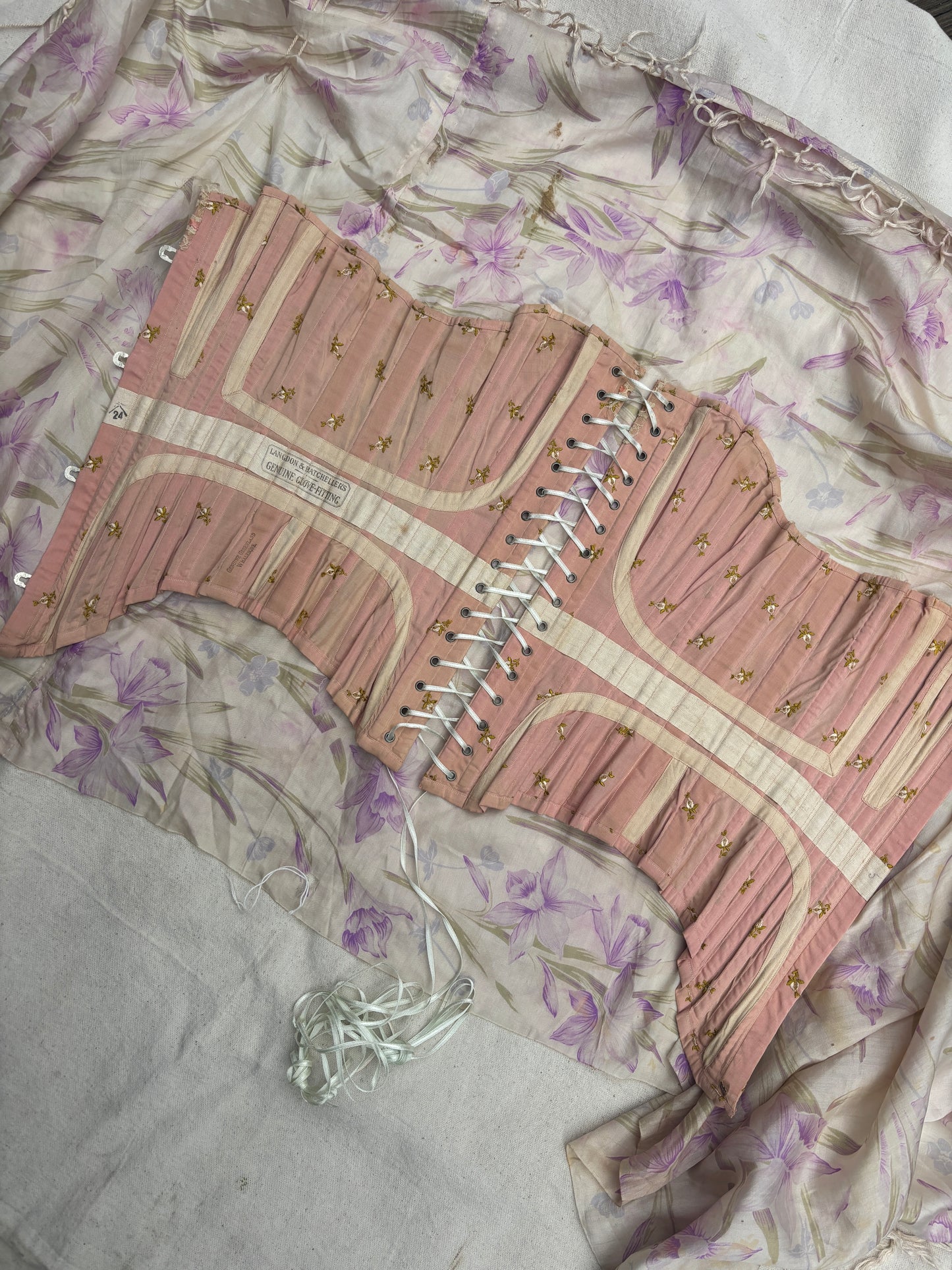 Late Victorian era embroidered whale boned corset