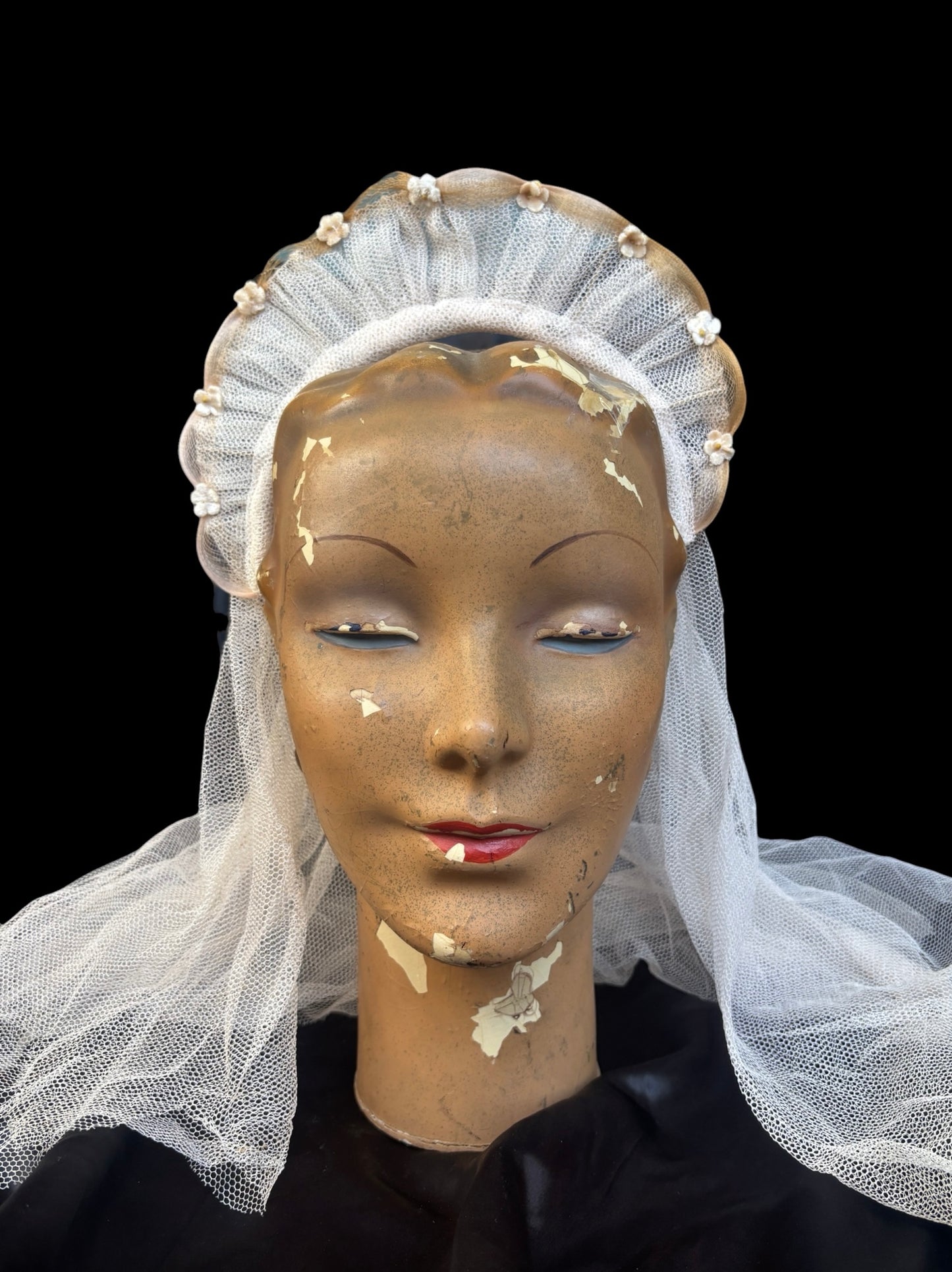 1940s veiled bridal halo crown with velvet orange blossoms