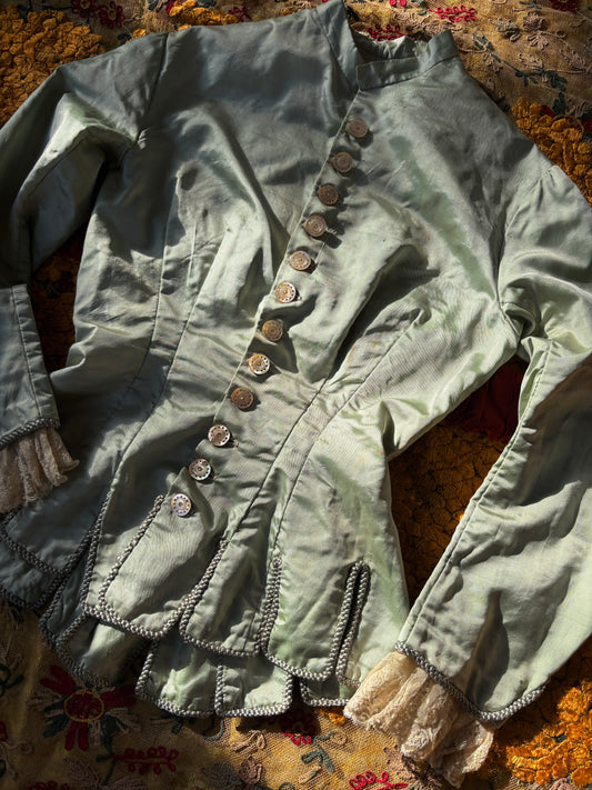 Seafoam green Victorian bodice with MOP buttons