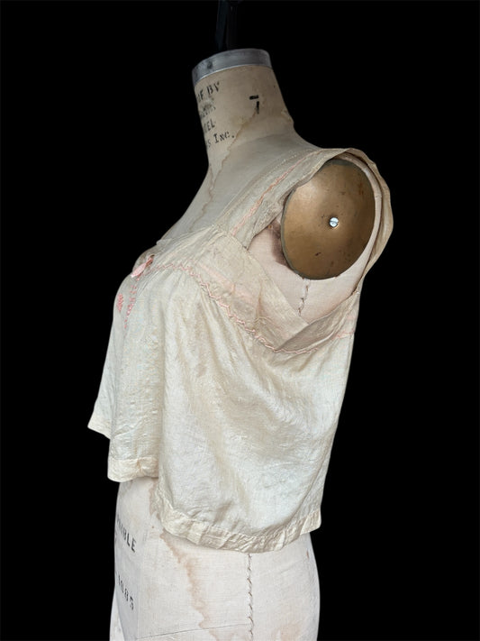 1920s pongee silk embroidered corset cover