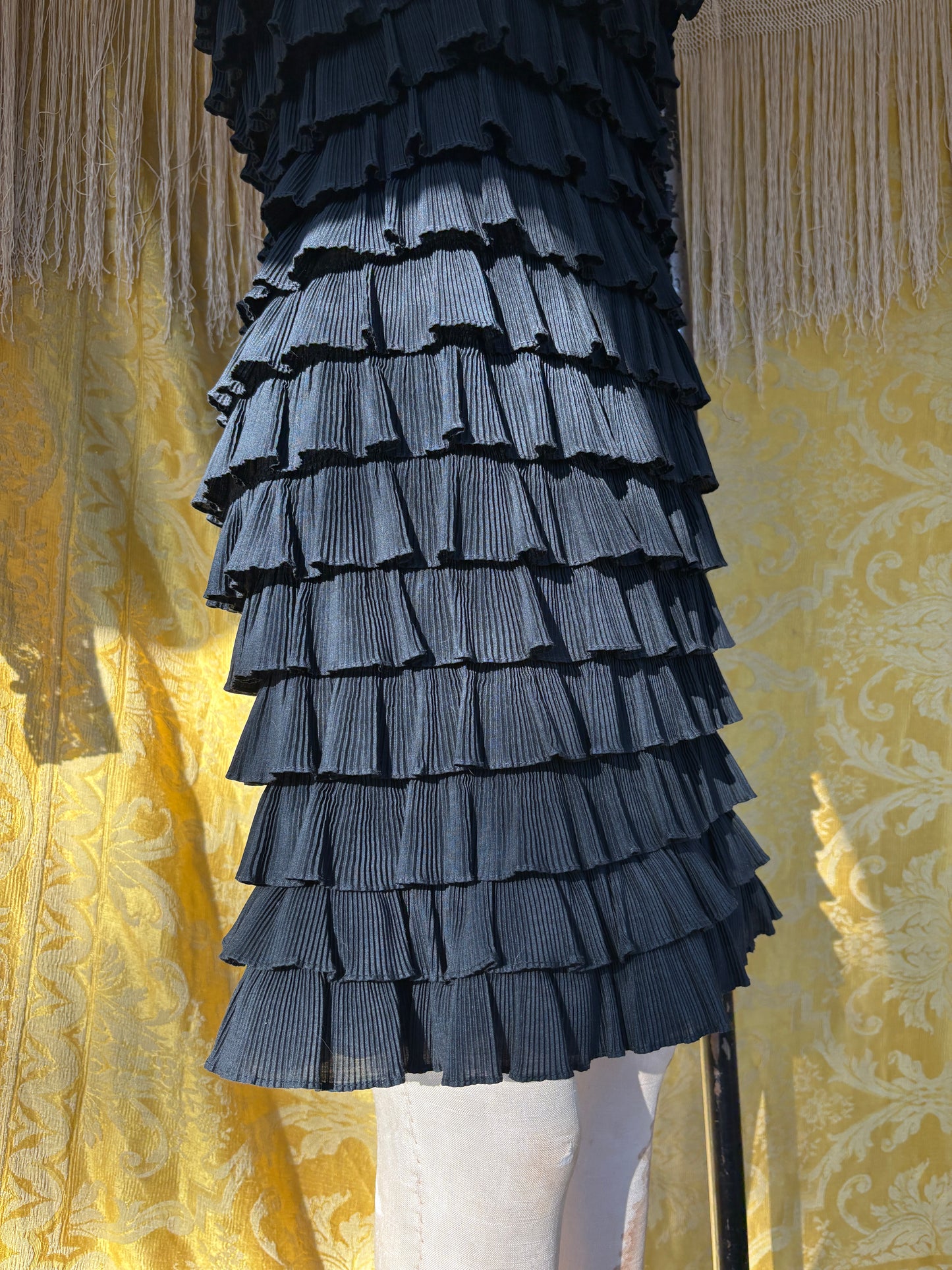 1960s tiered plissé coctail dress