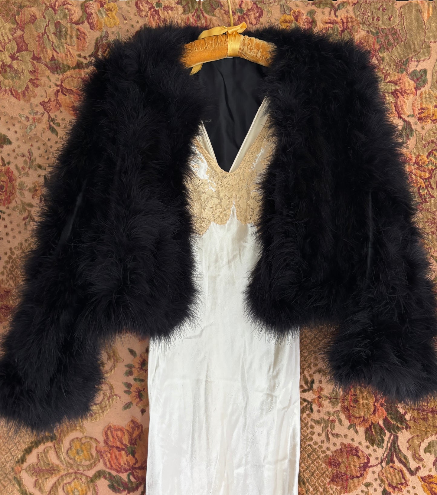 1970s black marabou feather jacket