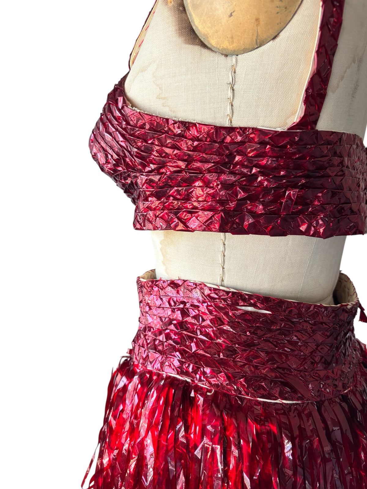 1940 red cellophane showgirl costume owned by drag performer Li-Kar