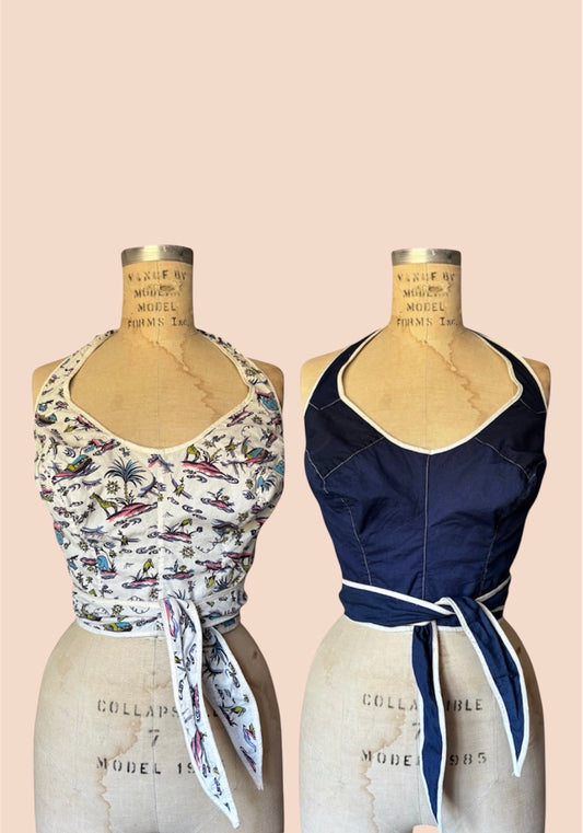 1950s reversible novelty halter tie top