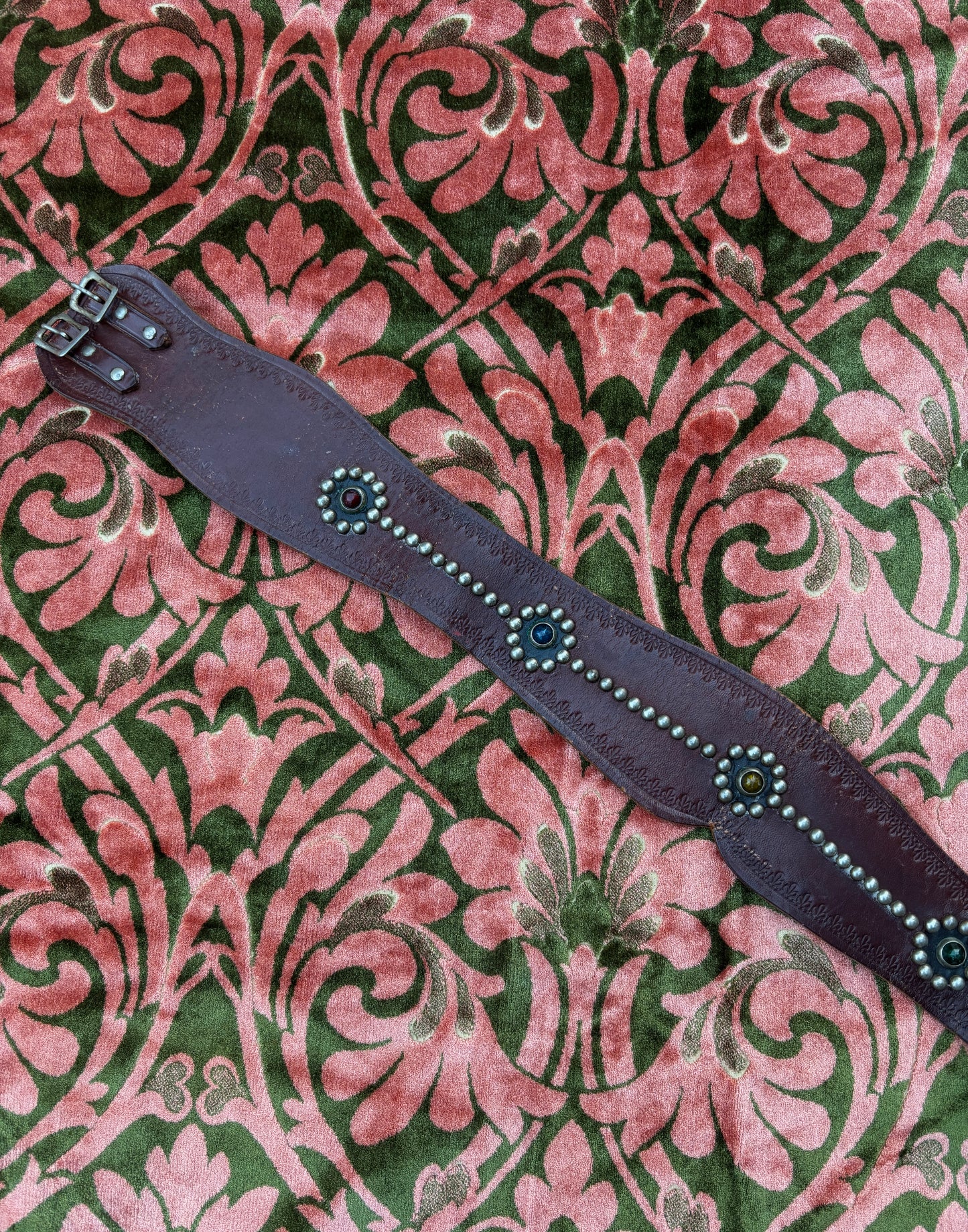 1950s jeweled & studded leather kidney belt