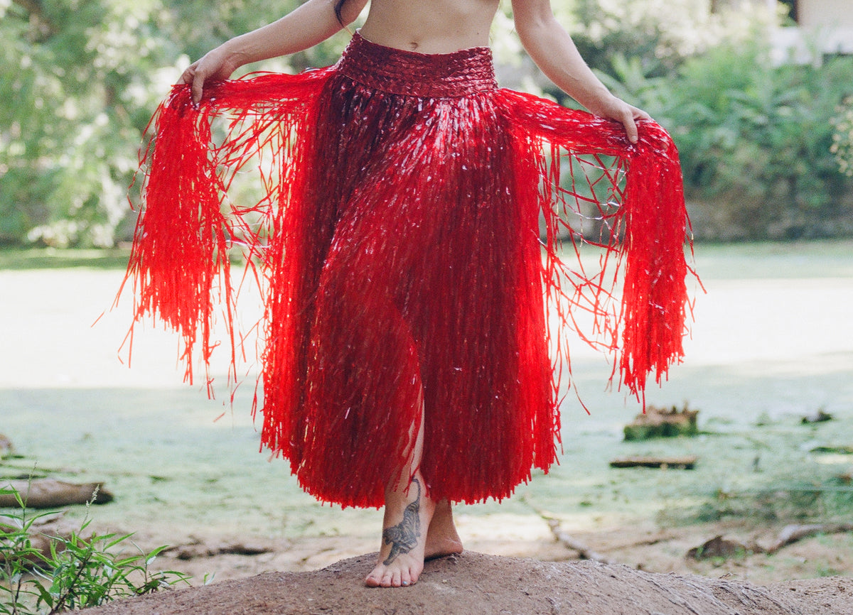 1940 red cellophane showgirl costume owned by drag performer Li-Kar