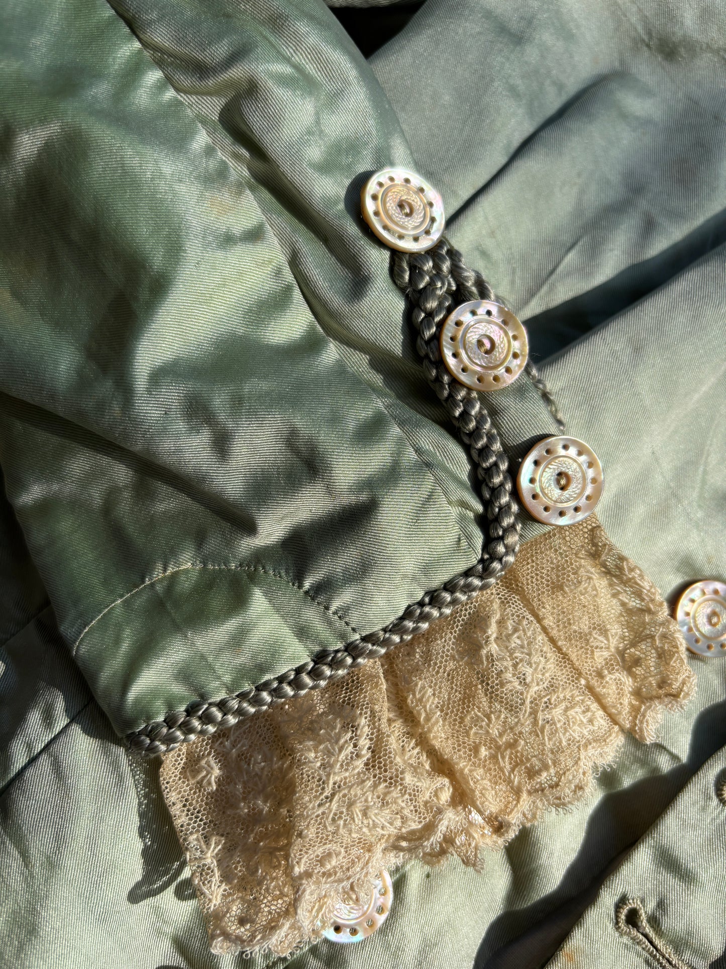 Seafoam green Victorian bodice with MOP buttons