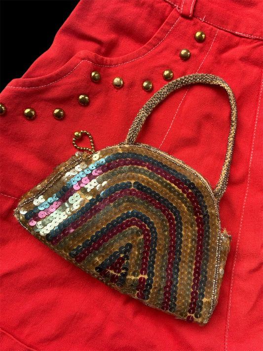 1930s sequined & beaded rainbow purse