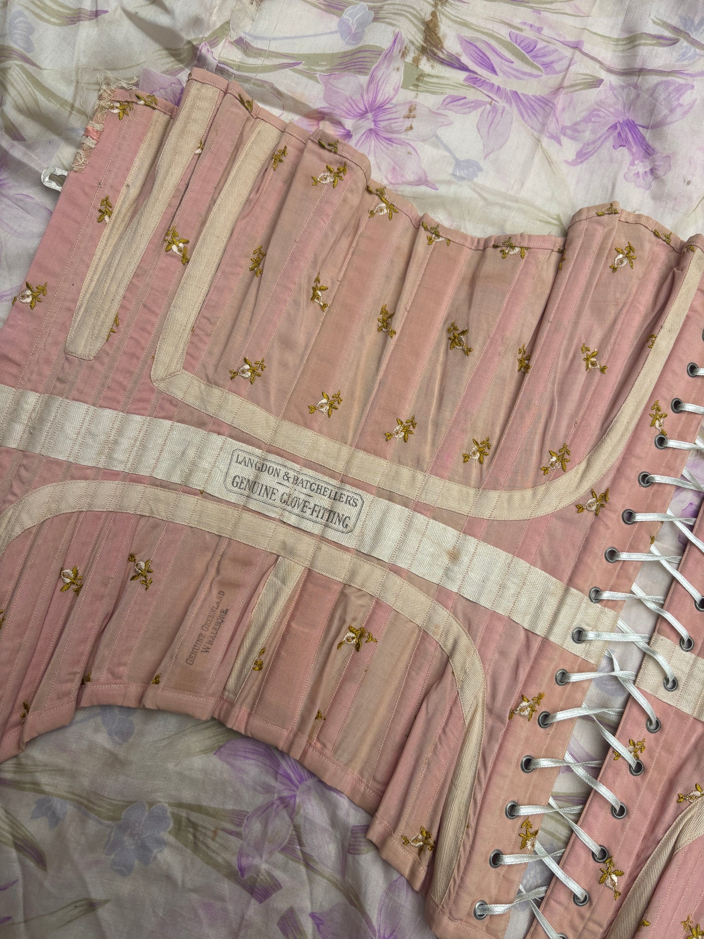 Late Victorian era embroidered whale boned corset