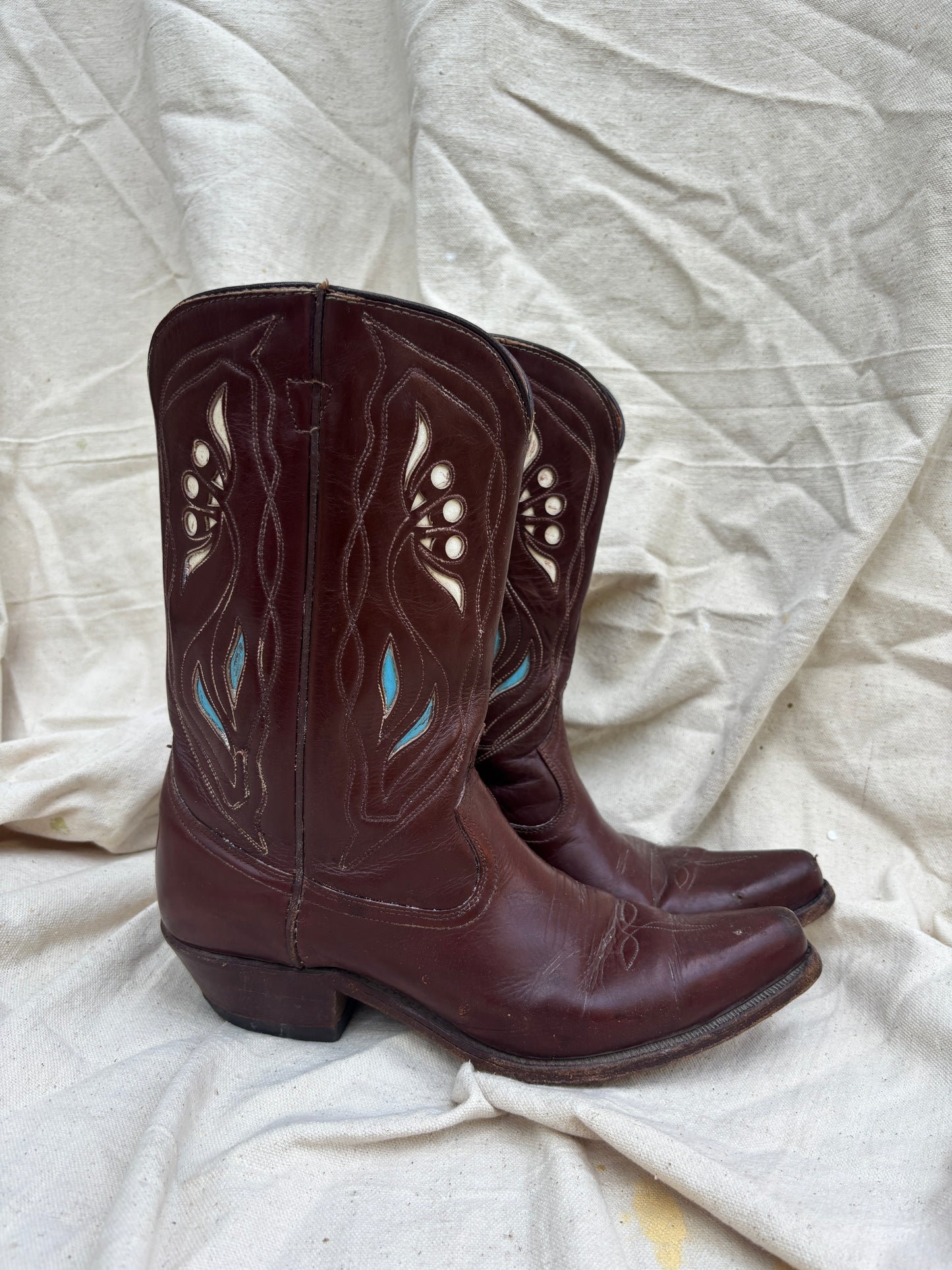 Acme 1950s squash blossom inlay boots women’s size 7