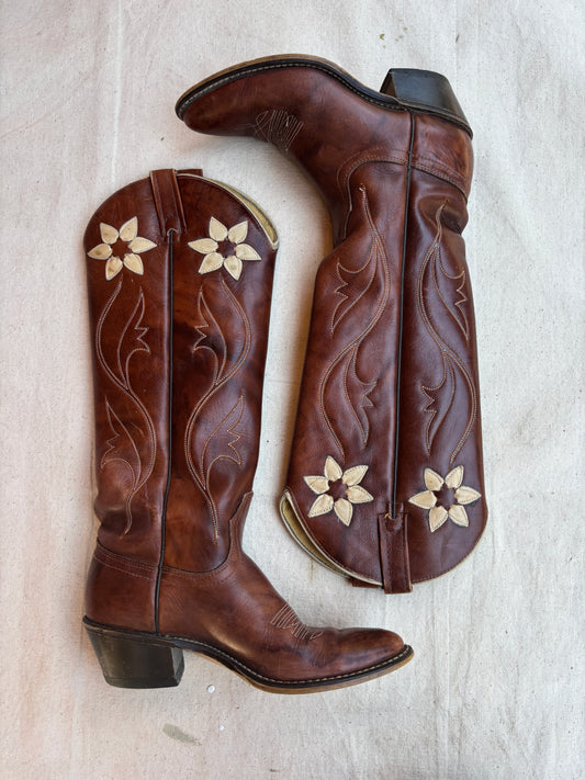1970s Acme floral inlay tall boots