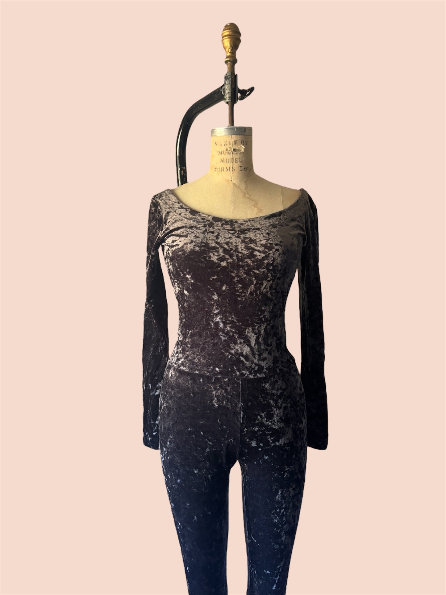 Betsey Johnson punk label gunmetal crushed velvet catsuit