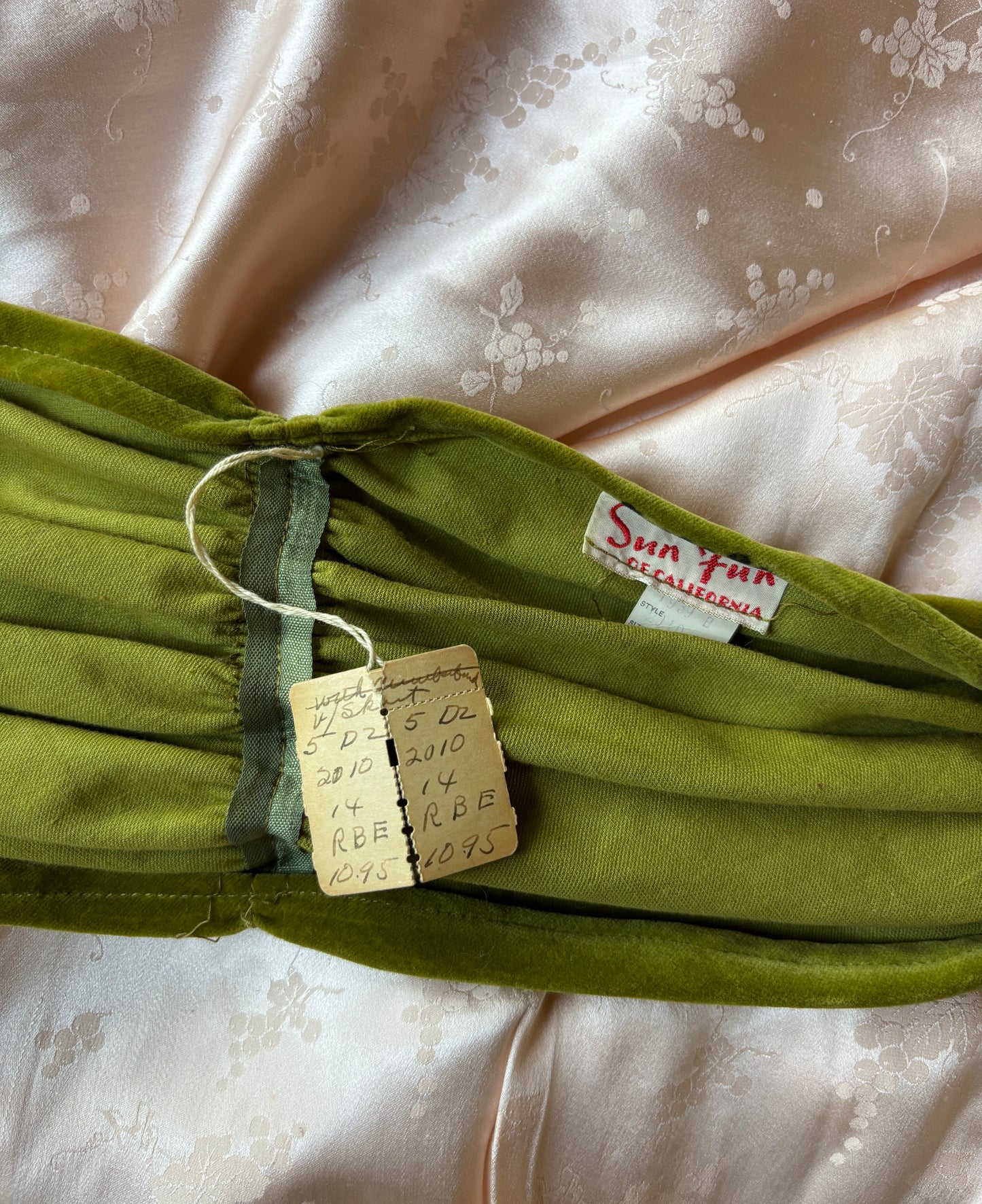 1930s olive green velvet deadstock waist belt