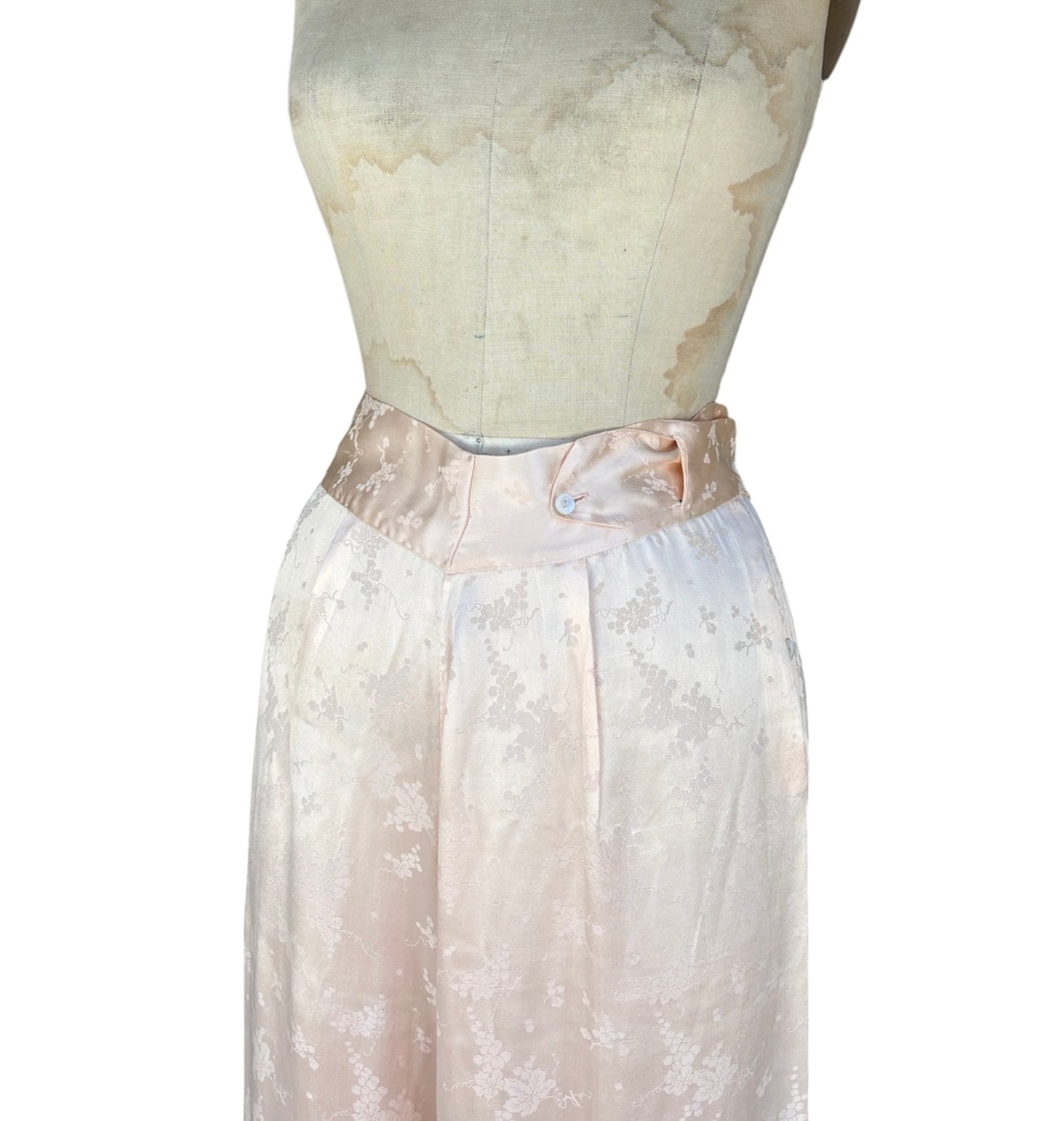 1930s silk jacquard blush pink 3 pc loungewear ensemble