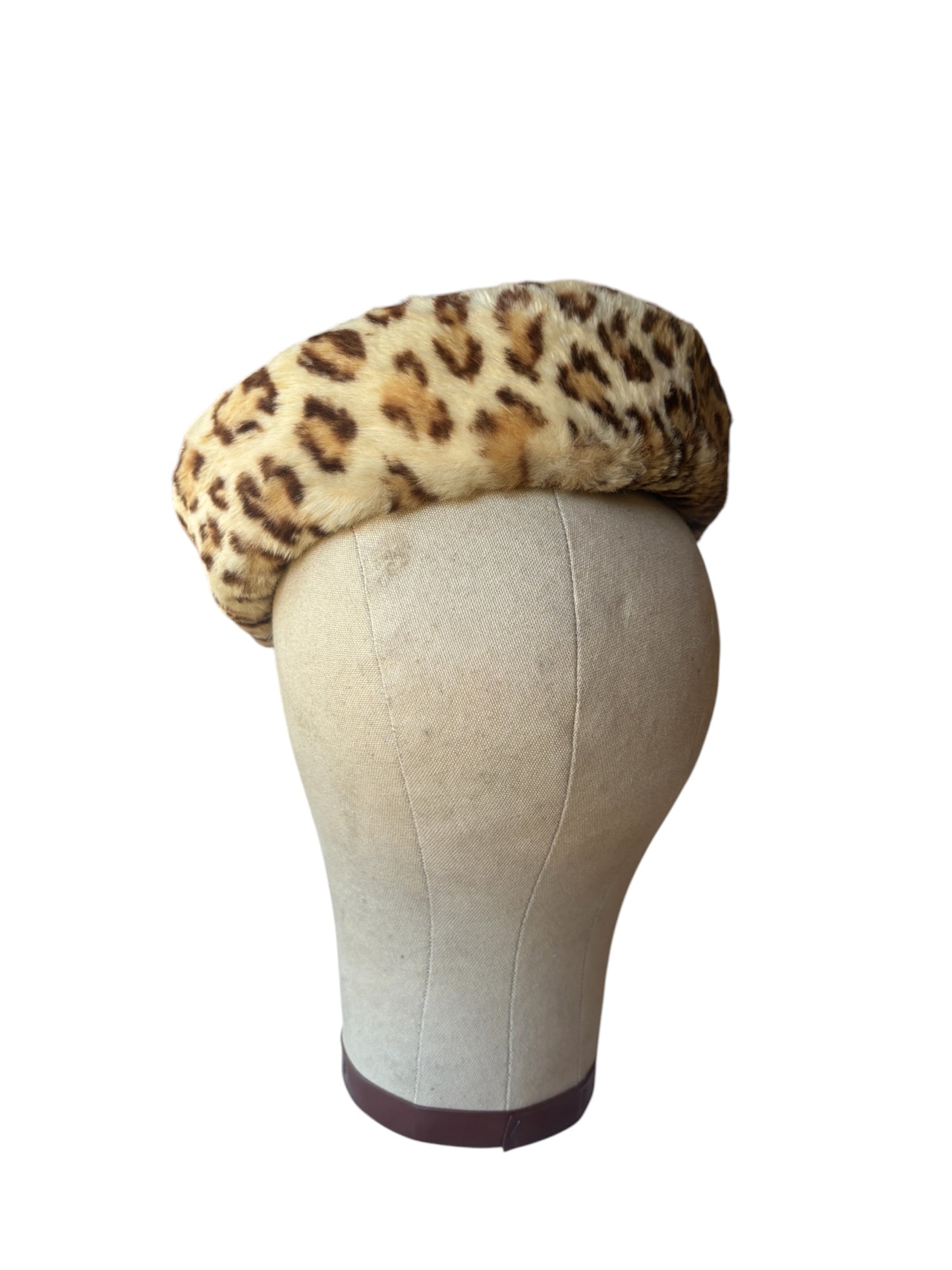 1950s leopard print genuine fur pillbox hat