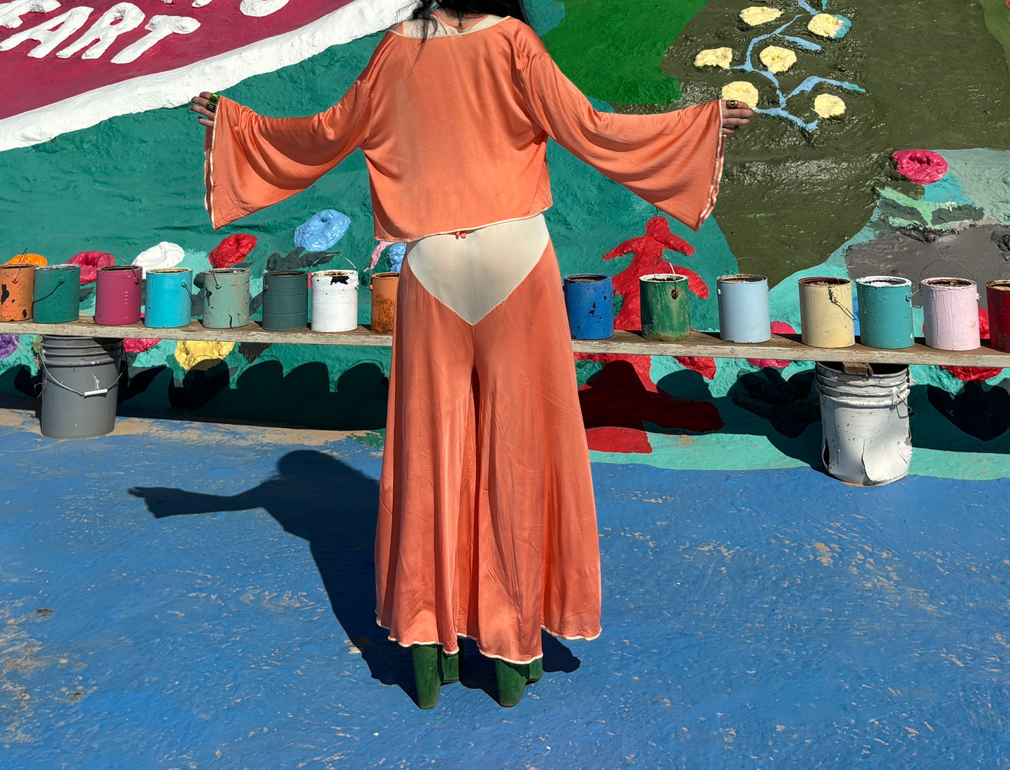 1930s jersey art deco appliqué beach pajama ensemble