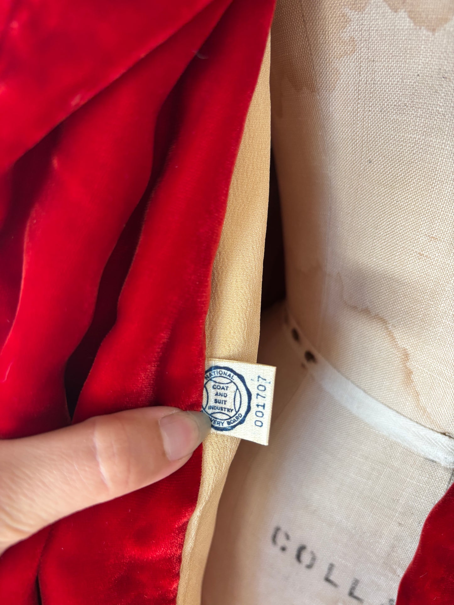 1930s silk velvet cocoon/opera coat crimson red