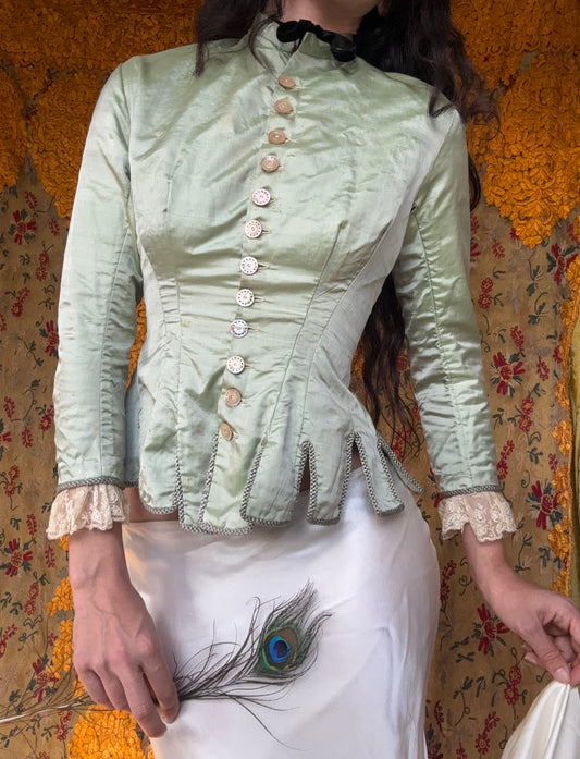 Seafoam green Victorian bodice with MOP buttons