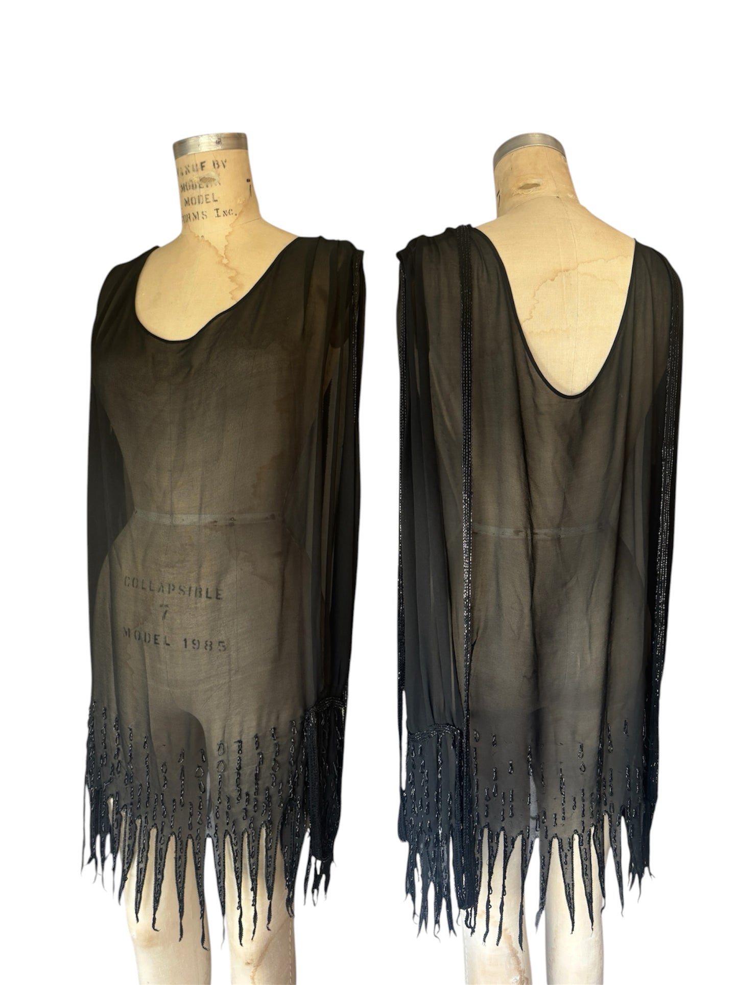 1920s silk chiffon sawtooth hem beaded tunic