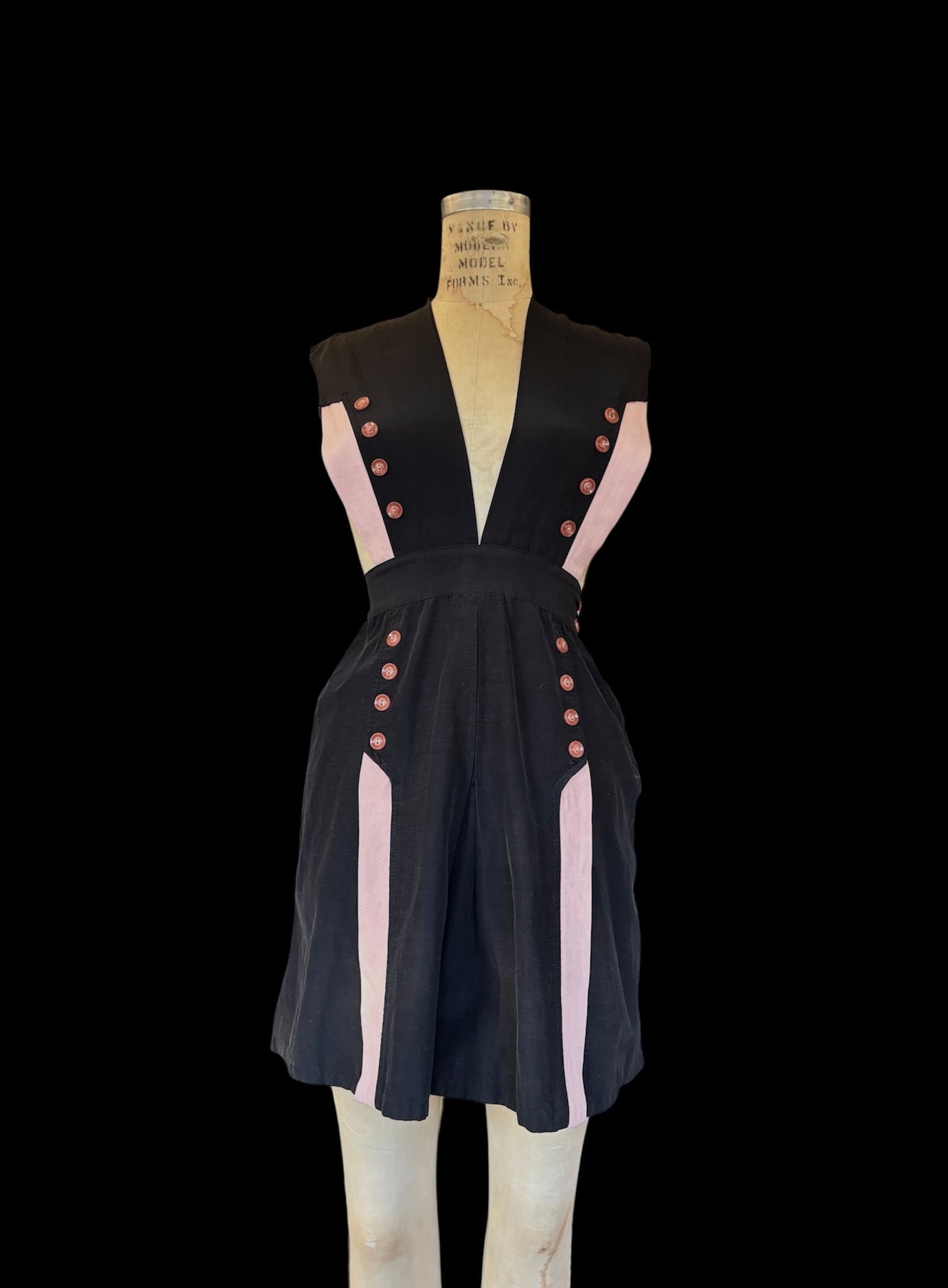1940s pink & black pinafore/ mini dress