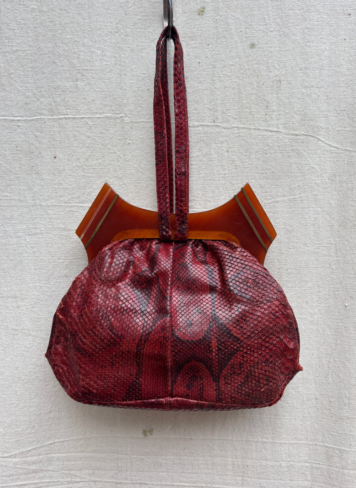 1940s red snakeskin & bakelite purse