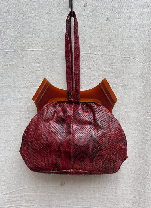 1940s red snakeskin & bakelite purse