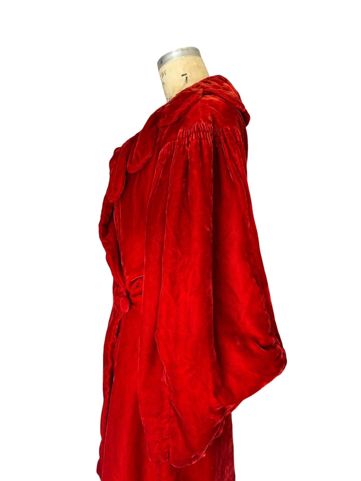 1930s silk velvet cocoon/opera coat crimson red