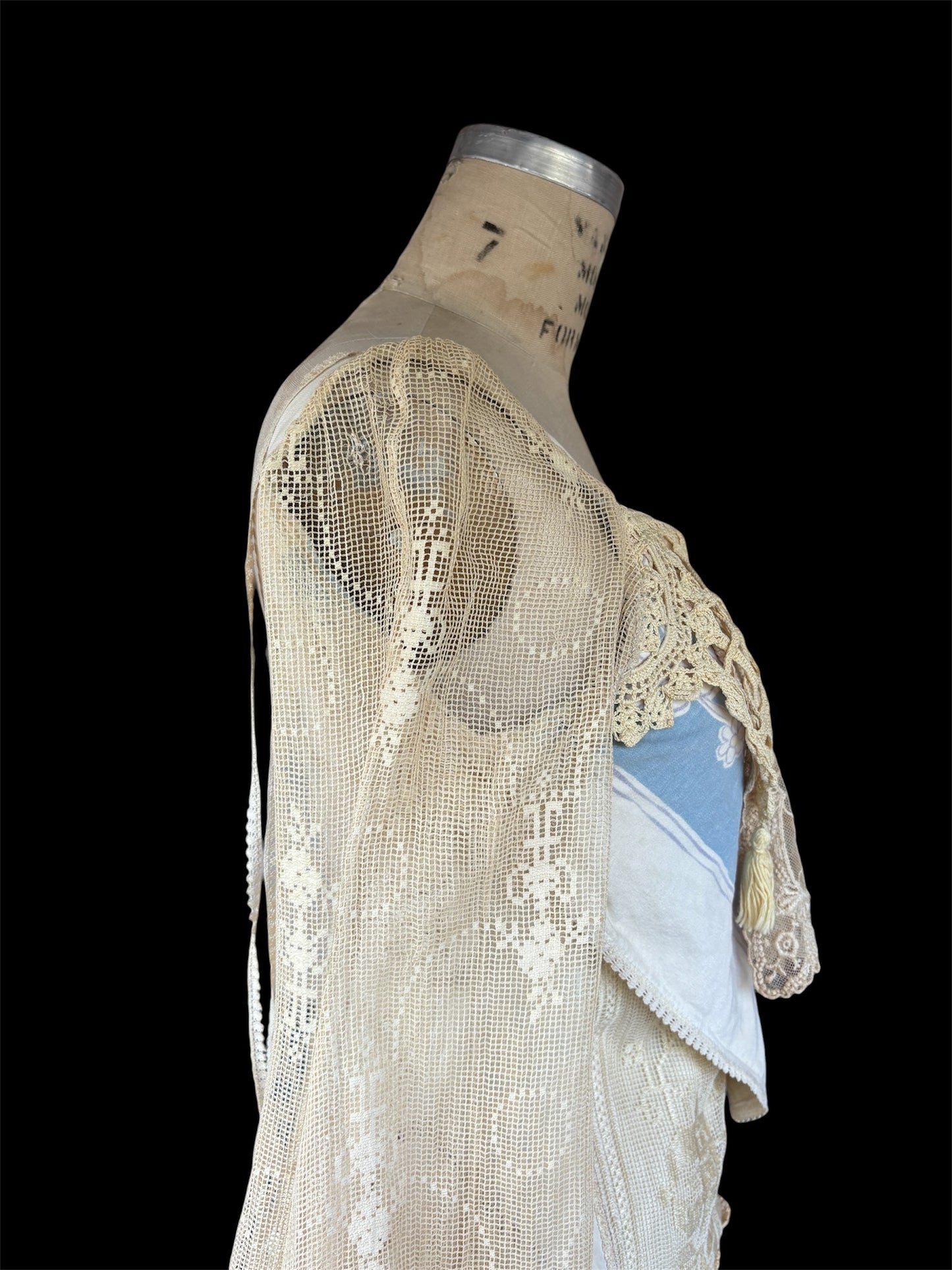 Late 1960s renaissance revival dress made of antique textiles