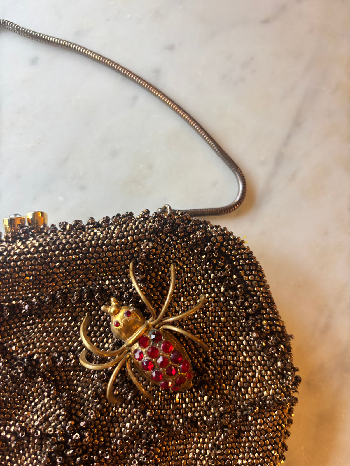 1950s Rare Spiderweb Beaded Purse with Rhinestone Spider
