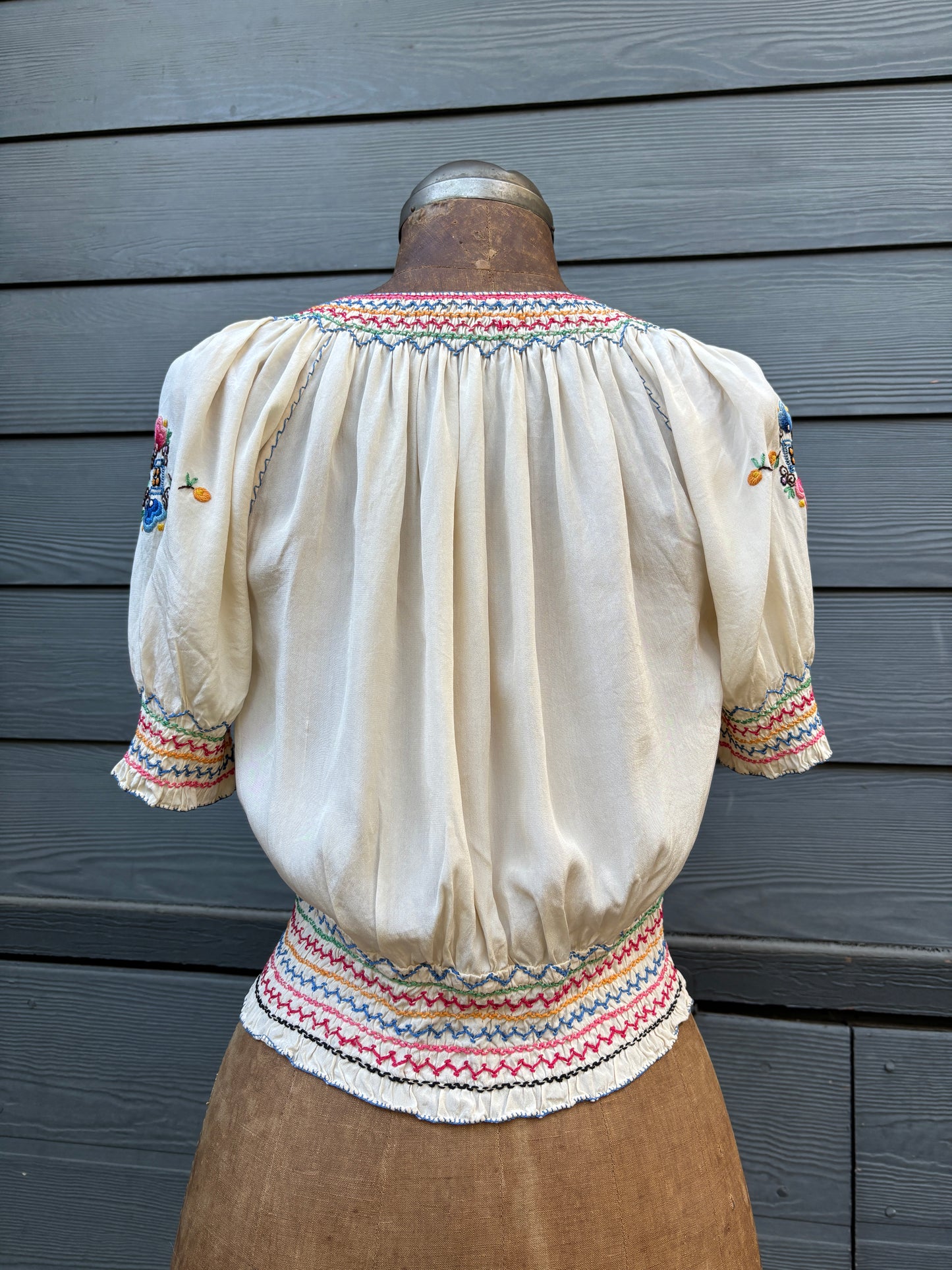 1930s silk embroidered Hungarian peasant blouse