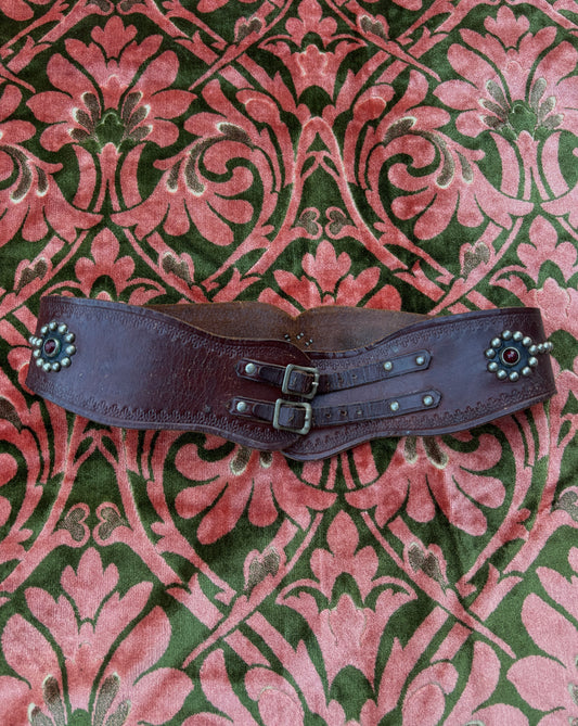 1950s jeweled & studded leather kidney belt