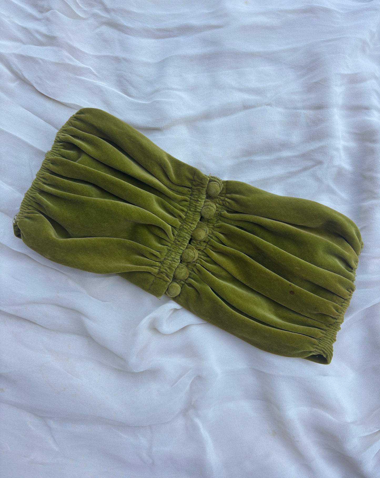 1930s olive green velvet deadstock waist belt