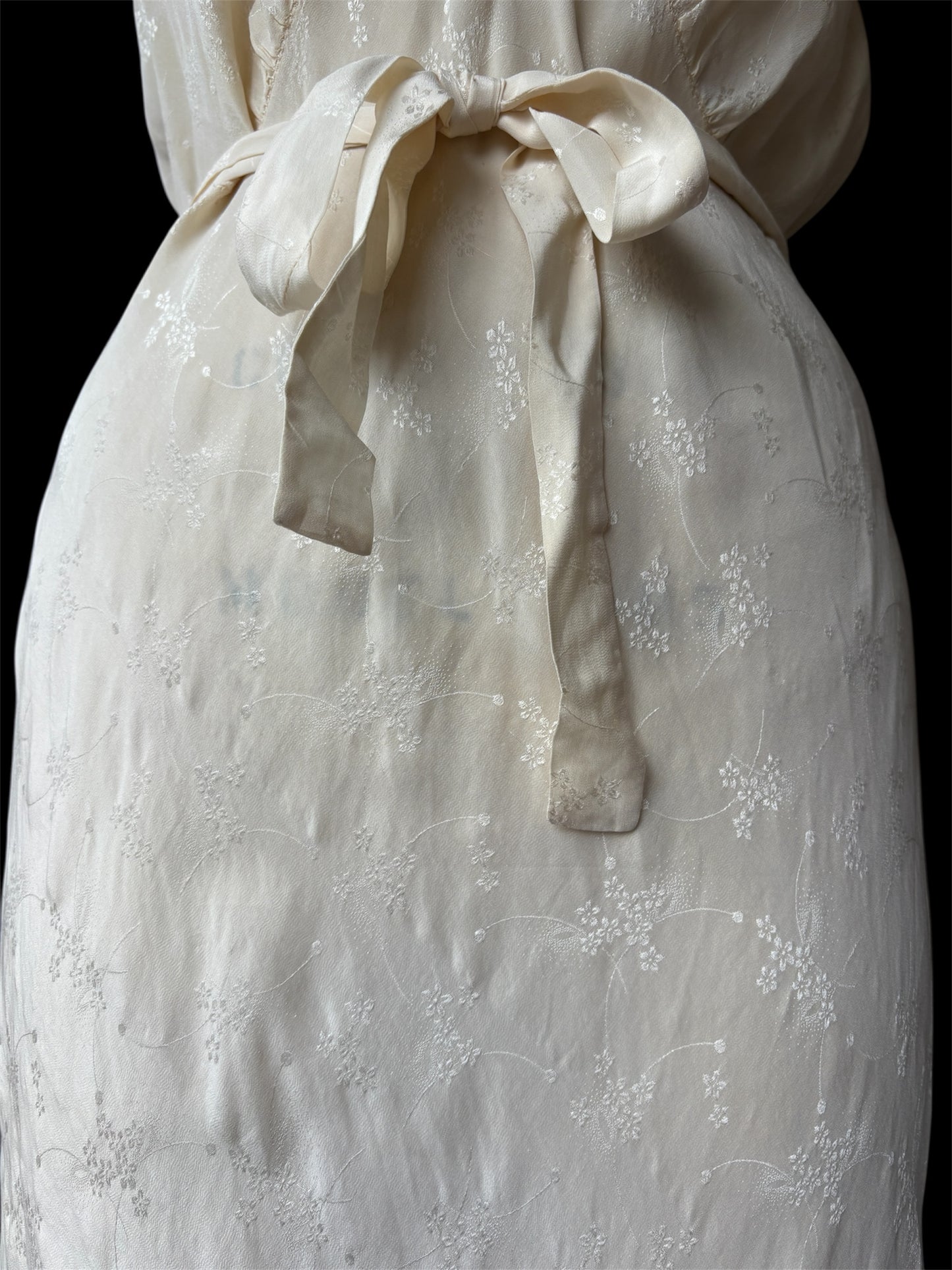 1930s cream bias cut damask & cutwork slip dress