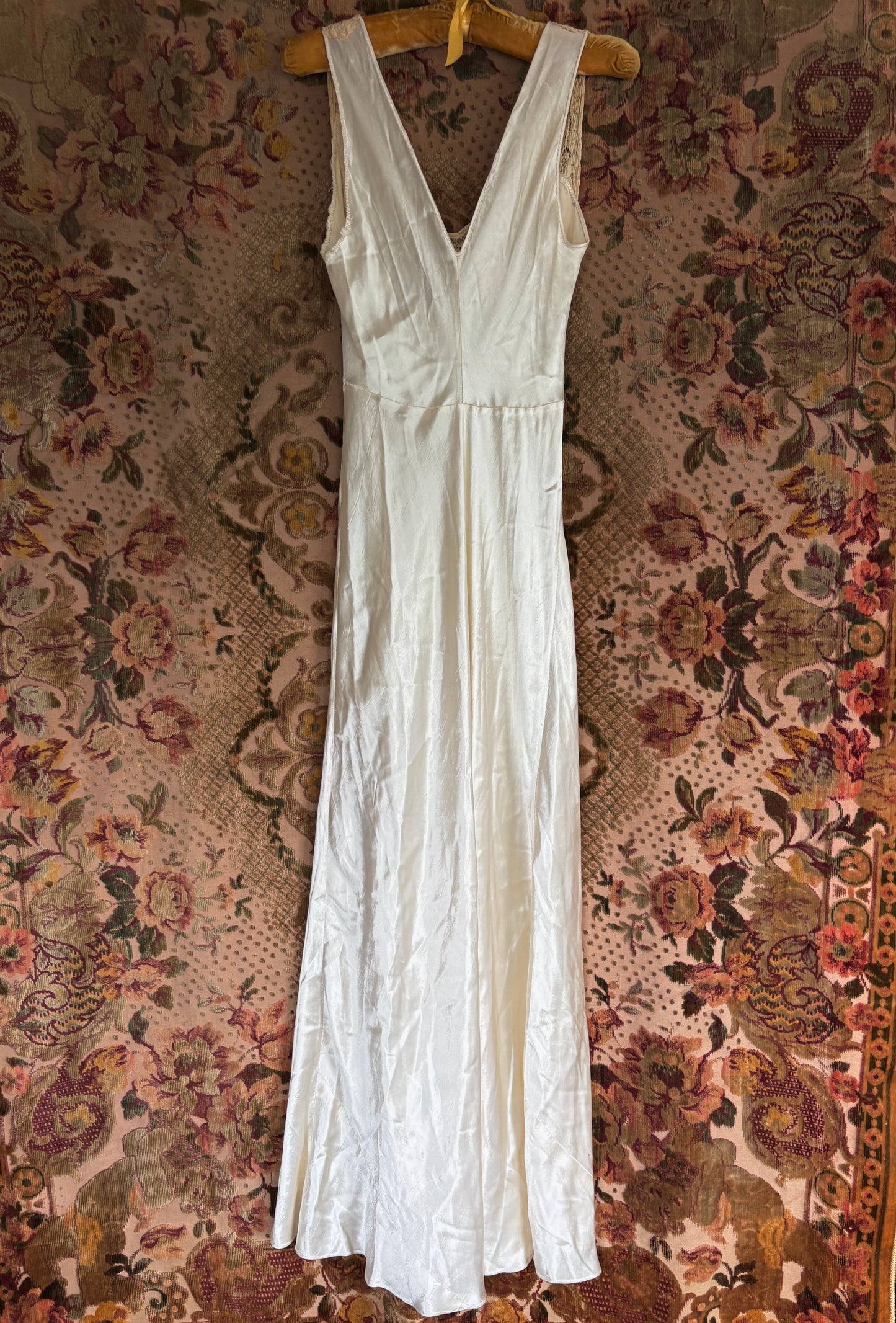 1940s pearly satin bias cut slip dress