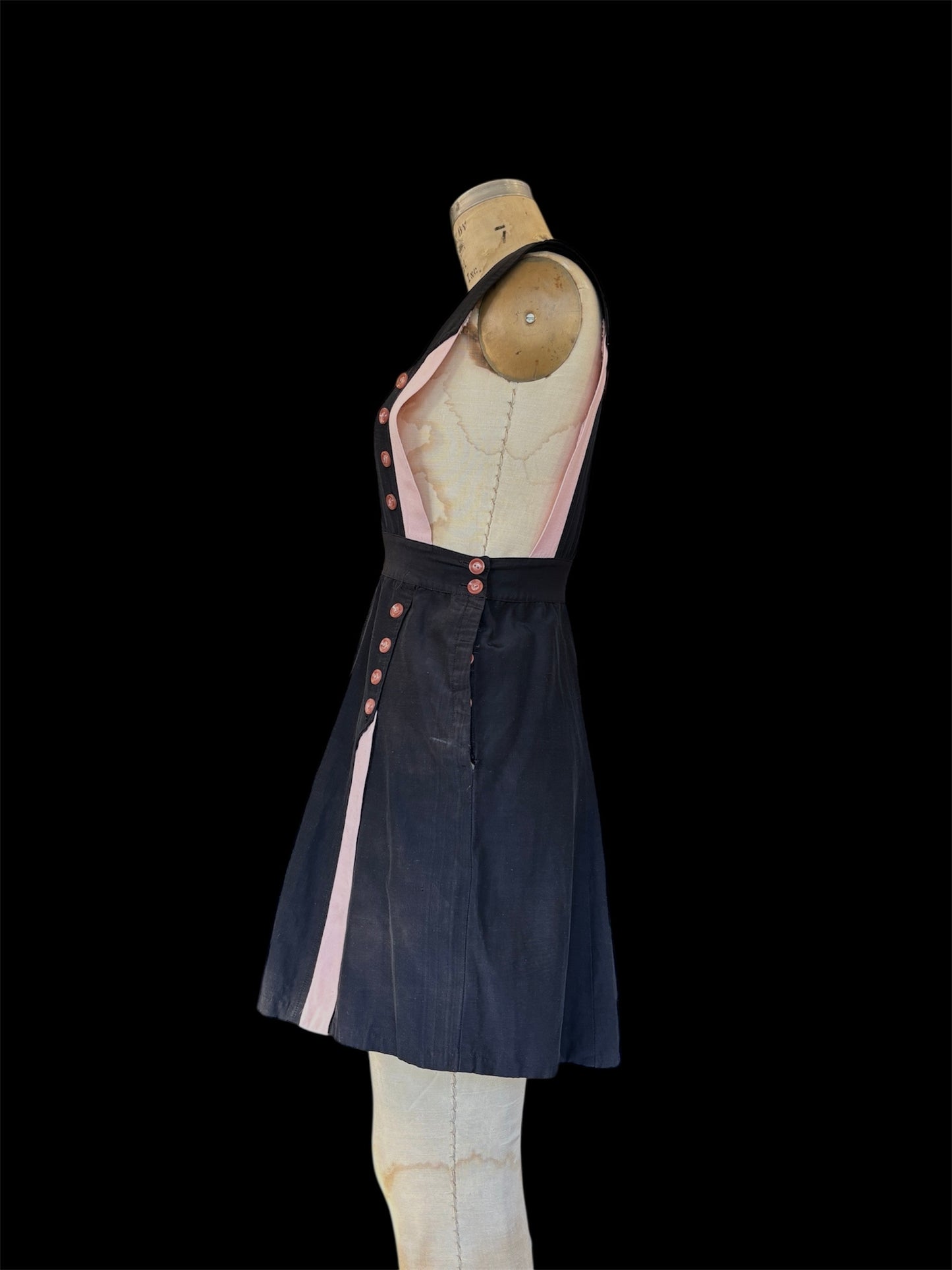 1940s pink & black pinafore/ mini dress