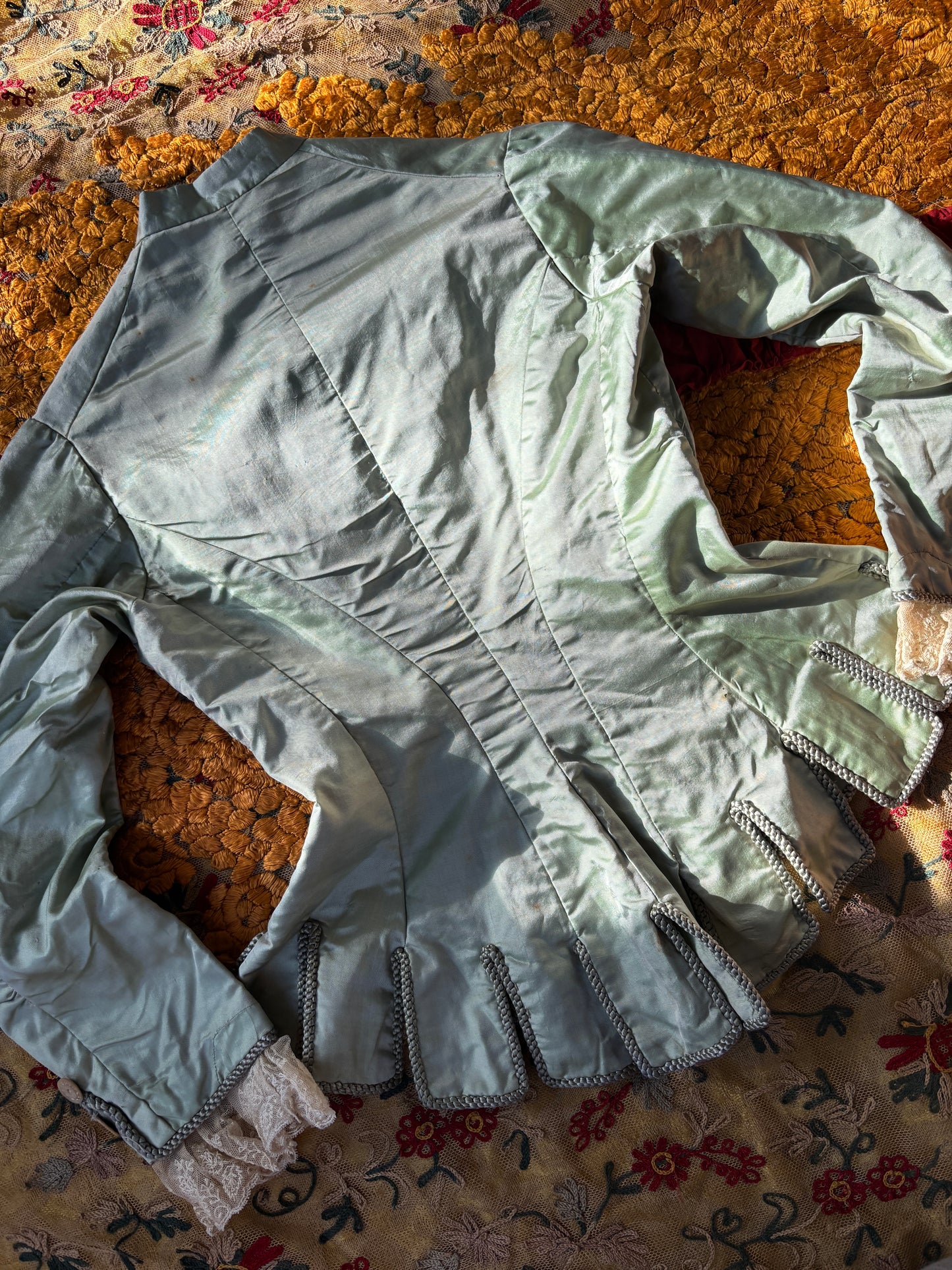Seafoam green Victorian bodice with MOP buttons
