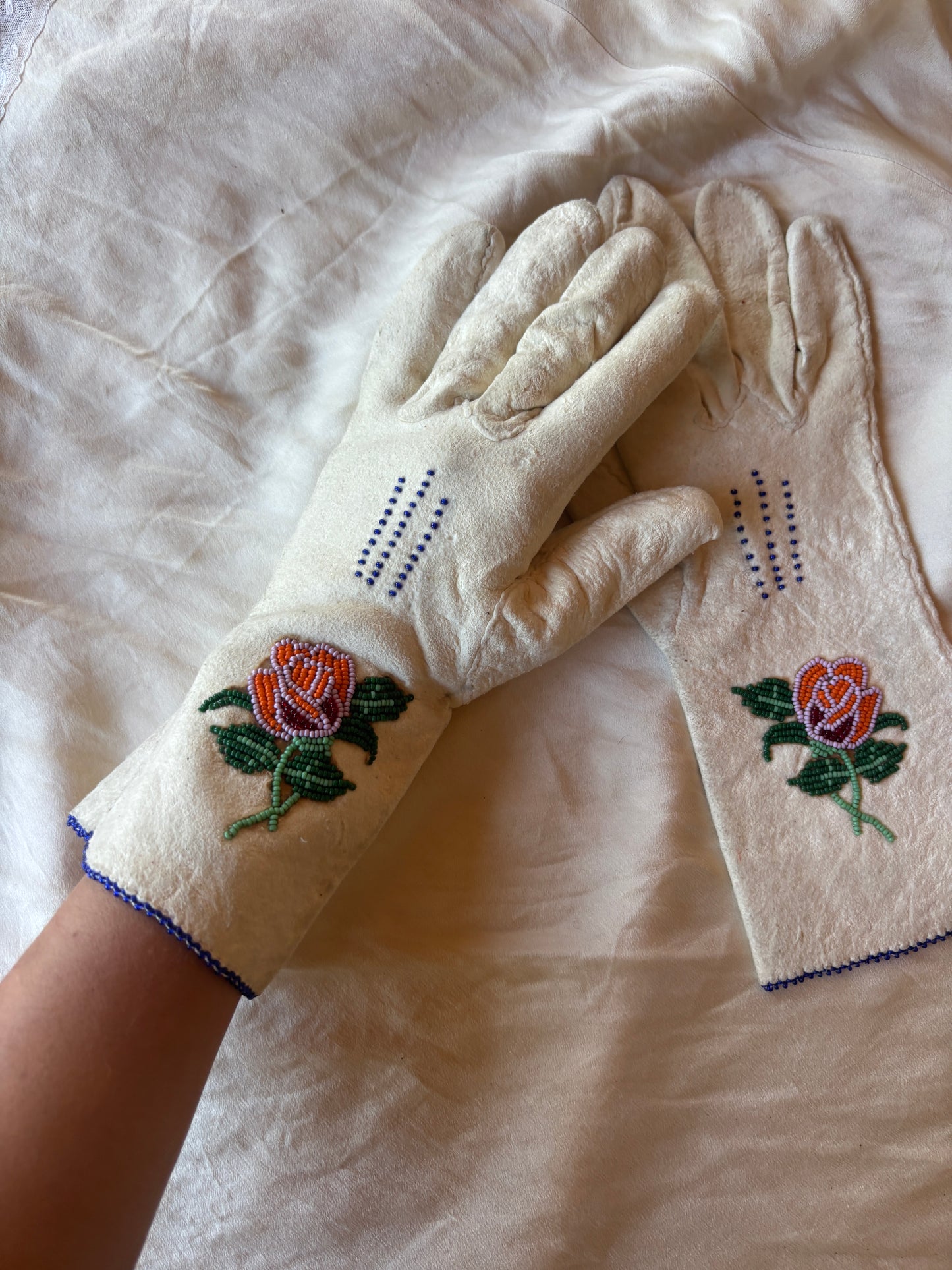 1940s/50s Sioux beaded buckskin gauntlets