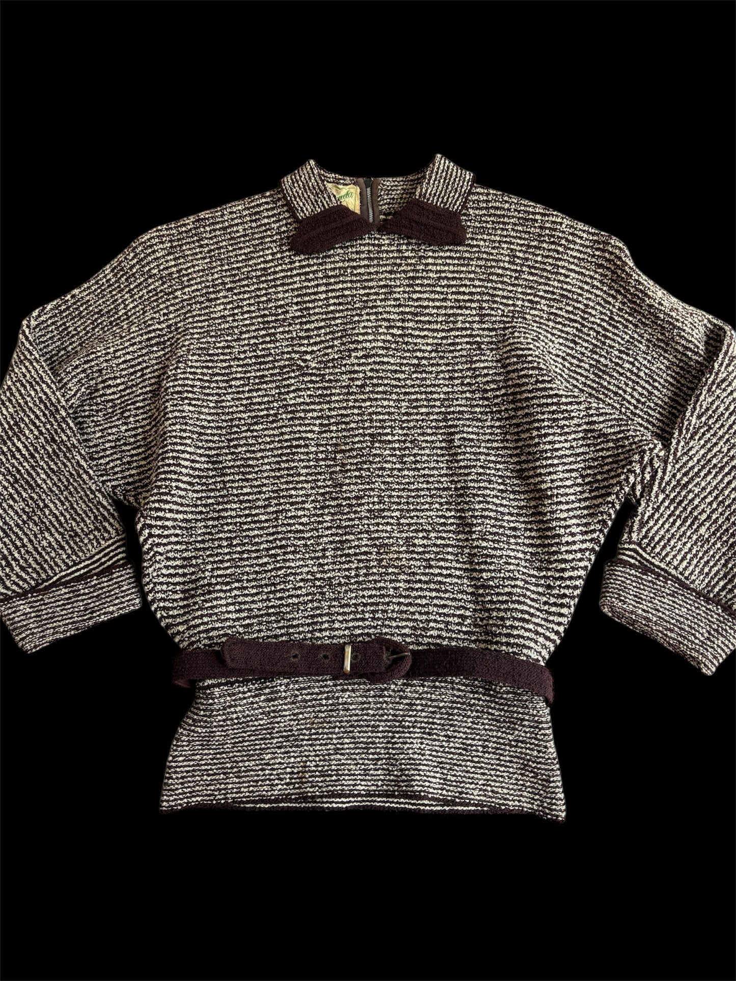 1940s/50s belted bouclé knit sweater