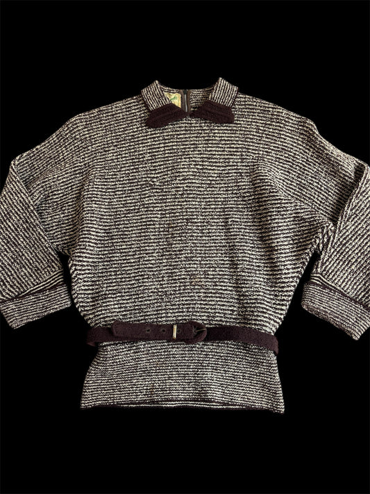1940s/50s belted bouclé knit sweater