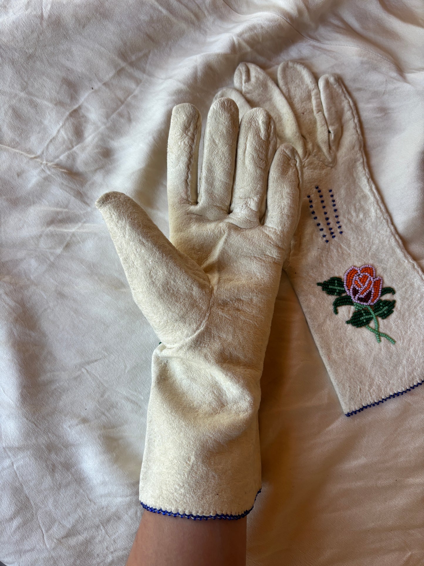 1940s/50s Sioux beaded buckskin gauntlets
